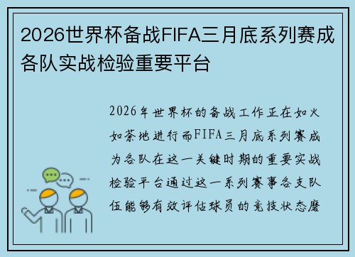 2026世界杯备战FIFA三月底系列赛成各队实战检验重要平台 2026世界杯备战FIFA三月底系列赛成各队实战检验重要平台